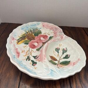 Vintage Italian Hand-Painted Rose Floral Serving Dish Scalloped Ceramic Platter
